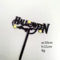 Decoración para tarta de Halloween en acrílico negro con murciélago y estrellas, 10x11cm. - Murciélago y Estrellas