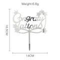 Silver acrylic graduation cake topper with congratulations text, stars, and crown 16.5cm - Graduation Style 9 (Silver)