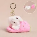 Cute plush sleeping lamb keychain in strawberry slipper, creative pull-out bag pendant gift. - 12cm / Pink