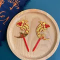 Exquisite red and gold acrylic koi fish cake topper for traditional Chinese party decoration. - Fortune Fish (Pair)