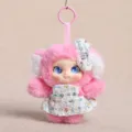 Pink plush vinyl face doll pendant cute bag charm fluffy monster key ring toy accessory - Dress Vinyl Doll / 15cm (75g) / Pink