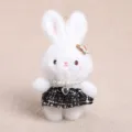Süßer Plüsch Kaninchen Anhänger mit Tweed Rock Perlenkette flauschige Puppe Tasche Charm - Schwarzer Hasen-Anhänger mit Perlenhalskette
