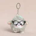 Cute plush sheep keychain with round glasses, soft fluffy animal bag pendant and key ring toy. - Glasses Butterfly Curly Sheep Pendant / Green
