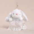 Süßes weißes Hasen Plüschtier Schlüsselanhänger, flauschige Kaninchen Puppe mit Spitzenkleid. - Hase mit gepunktetem Tüllkleid - Rosa