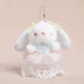 Süsses flauschiges Kaninchen Plüsch Schlüsselanhänger Tasche Anhänger weiche Puppe Geschenk neu - Hase mit gepunktetem Tüllkleid - Gelb