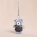 Grauer Plueschbaer Schluesselanhaenger mit blauen Jeans Latzhosen, niedliche Taschendeko. - Grauer Latzhosen-Bärenanhänger Ca. 16cm/50g / Größe wie in Farbe gezeigt