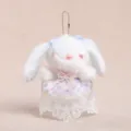Süßer weißer Plüschhase Schlüsselanhänger Stofftier Taschenanhänger flauschiges Spielzeug - Hase mit gepunktetem Tüllkleid - Blau