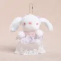 Süßer weißer Plüschhase Schlüsselanhänger flauschiger Kaninchen Taschenanhänger gepunktetes Kleid - Hase mit gepunktetem Tüllkleid - Lila