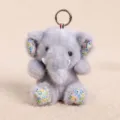 Cute plush elephant keychain, grey stuffed animal toy with floral ears and metal ring. - Floral Tiny Tot Elephant