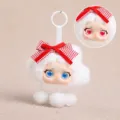 Simpatico portachiavi in peluche a nuvola con fiocco a quadri rossi e occhi mobili per regalo - Nuvola e pioggia in vinile Happy Mood - Rosso, 12 cm/60 g
