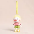 Ciondolo in peluche riccio con capelli biondi e faccina divertente. Perfetto per borsa. - Giallo