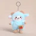 Simpatico portachiavi in peluche ariete blu con borsa di ciliegie giocattolo morbido decorazione borsa - Ciondolo Ariete con Borsa a Tracolla / Blu / Circa 15cm