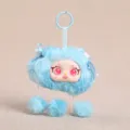 Porte-clés poupée en peluche duveteuse bleue avec grands yeux mobiles pendentif mignon - Figurine d'humeur nuage de pluie en vinyle - Bleu (12 cm / 60 g)