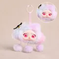 Porte-clés poupée en peluche rose et blanche avec yeux mobiles joli pendentif duveteux - Nuage et pluie d'humeur en vinyle violet 12 cm/60 g