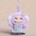 Cute purple plush doll keychain with vinyl face and blue tweed skirt bag pendant toy. - Dress Vinyl Doll / 15cm (75g) / Purple