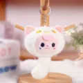 Carino portachiavi in peluche orecchie di gatto bambola di tendenza ciondolo zaino soffice - Giocattolo sonoro elfo dango - bianco