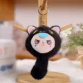 Portachiavi gatto in peluche nero simpatico ciondolo borsa morbido peluche accessorio moda - Giocattolo squishy elfo dei sogni sonoro - nero