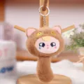 Cute brown plush cat ear doll keychain, soft fluffy toy pendant for schoolbag and keys. - Dream Elf Squeaky Squishy Toy - Cute Brown