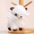 Cute fluffy white lamb plush toy doll with brown horns and sparkly eyes for kids gift. - Standing Little Sheep Pendant / Large Size (14cm) / White