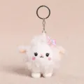 Simpatico portachiavi in peluche di pecora riccia con fiocco rosa, morbido ciondolo borsa. - 8cm / Bianco