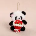 Cute plush panda keychain holding a knitted flower bouquet for backpack decoration and gifts - 12CM Piece / Red