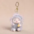 Cute plush sheep keychain with lace bonnet and mini milk bottle, soft bag charm accessory. - Gray