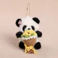 Cute plush panda pendant with knitted flower bouquet, soft stuffed animal keychain for bags and keys. - 12CM Piece / Yellow