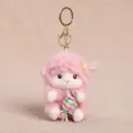 Cute pink plush sheep keychain, fluffy lamb bag charm, stuffed animal toy pendant. - Pink