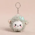 Simpatico portachiavi in peluche di pecorella soffice con fiocco verde, ciondolo per borsa. - 8cm / Verde