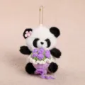 Plush Panda Keychain Cute Stuffed Animal Toy with Crochet Flower Purple Bouquet Charm Gift - 12CM Piece / Purple