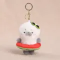 Cute seal plush keychain with watermelon float and green sunglasses, soft bag charm toy variant. - Red