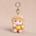 Cute fluffy brown sheep plush keychain bag charm, adorable sitting lamb toy accessory - Brown