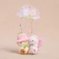 Cute magnetic couple plush keychain plushie pendant with cute card and colorful chains. - Flower Elf Series - Lily of the Valley Butterfly - 8cm - Pink and White