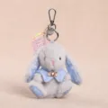 Portachiavi carino con coniglietto di peluche grigio colletto fantasia blu borsa ciondolo. - Stile Scialle (11cm) / Grigio