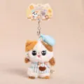 Mignon chat pudding de riz porte-clés en peluche, poupée chaton douce cadeau d'anniversaire. - Chat calico / 12cm / Blanc