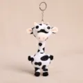 Black and white spot long neck plush animal keychain, cute cartoon bag charm pendant. - Long Neck Cow Pendant