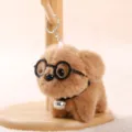 Süßer brauner Plüsch-Hund-Schlüsselanhänger mit Brille, toller Taschenanhänger und Kuscheltier. - Welpe mit Brille 629106 - 10 cm - Braun