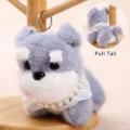 Grijs hondje pluche sleutelhanger met parelketting en trekstaartfunctie, schattige tas. - Kwispelende puppy met parelketting - Grijs ca. 13 cm/65 g