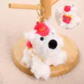 Leuke puppy pluche sleutelhanger pluizige hond pop cartoon tas charm leuke hanger - Westie hond met hoed en frietjes - ca. 10cm/45g