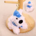 Schattige roze puppy pluche speelgoed sleutelhanger met matrozenhoed, zachte tas hanger. - Westie hond met hoed en strikje - ca. 10cm/45g