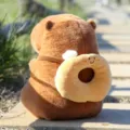 Süßes Kapibara Plüschtier mit lustigem Donut-Rucksack, weiche Kuscheltier Puppe Geschenk. - Brotring / 40CM / Weiß