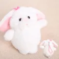 White plush rabbit toy with pink bow and small matching pendant keyring accessory. - White Rabbit Pendant / 17cm / White