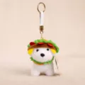 Cute Burger Puppy Plush Keychain White Dog Bag Pendant Stuffed Toy Accessory Gift - Burger Puppy - White