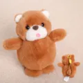 Cute brown plush toy doll with mini keychain, soft stuffed animal gift for kids and cute room decor. - Bear