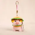 Cute plush pink pig burger keychain, soft stuffed animal doll bag pendant accessory. - Burger Pig
