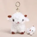 Cute Xinjiang little sheep plush keychain, white sheep doll variant with brown details accessory. - Long-Haired Standing Lamb Keychain / 14cm