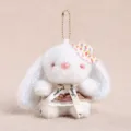 Süßer flauschiger weißer Kaninchen Plüsch Schlüsselanhänger Tasche Anhänger mit Hut - Hase mit Blumenhut & Karorock, Rot