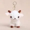 Cute white plush goat keychain, soft stuffed animal sheep pendant for daily bags and keys. - Purple Eye White Forehead Lamb Keychain / 14cm