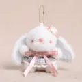 Süßer flauschiger Kaninchen Plüsch Schlüsselanhänger weicher weißer Hasen Taschenanhänger - Hase mit Blumenhut & Karorock, Blau