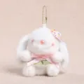 Süßer weißer Kaninchen Plüsch Schlüsselanhänger flauschiger Taschenanhänger mit Rock. - Hase mit Blumenhut & Karorock, Grün